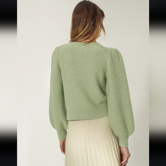 Aritzia Wilfred Atwood Sweater Tan Size Small Pima Cotton Blend With Puff Sleeve - Picture 9 of 9